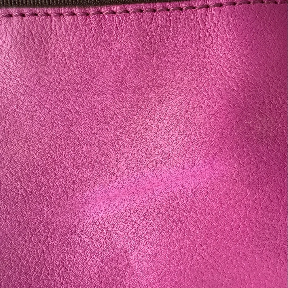 Quiet Luxury CH Carolina Herrera Fold-Over Fuchsia Clutch With Bronze Tassel
